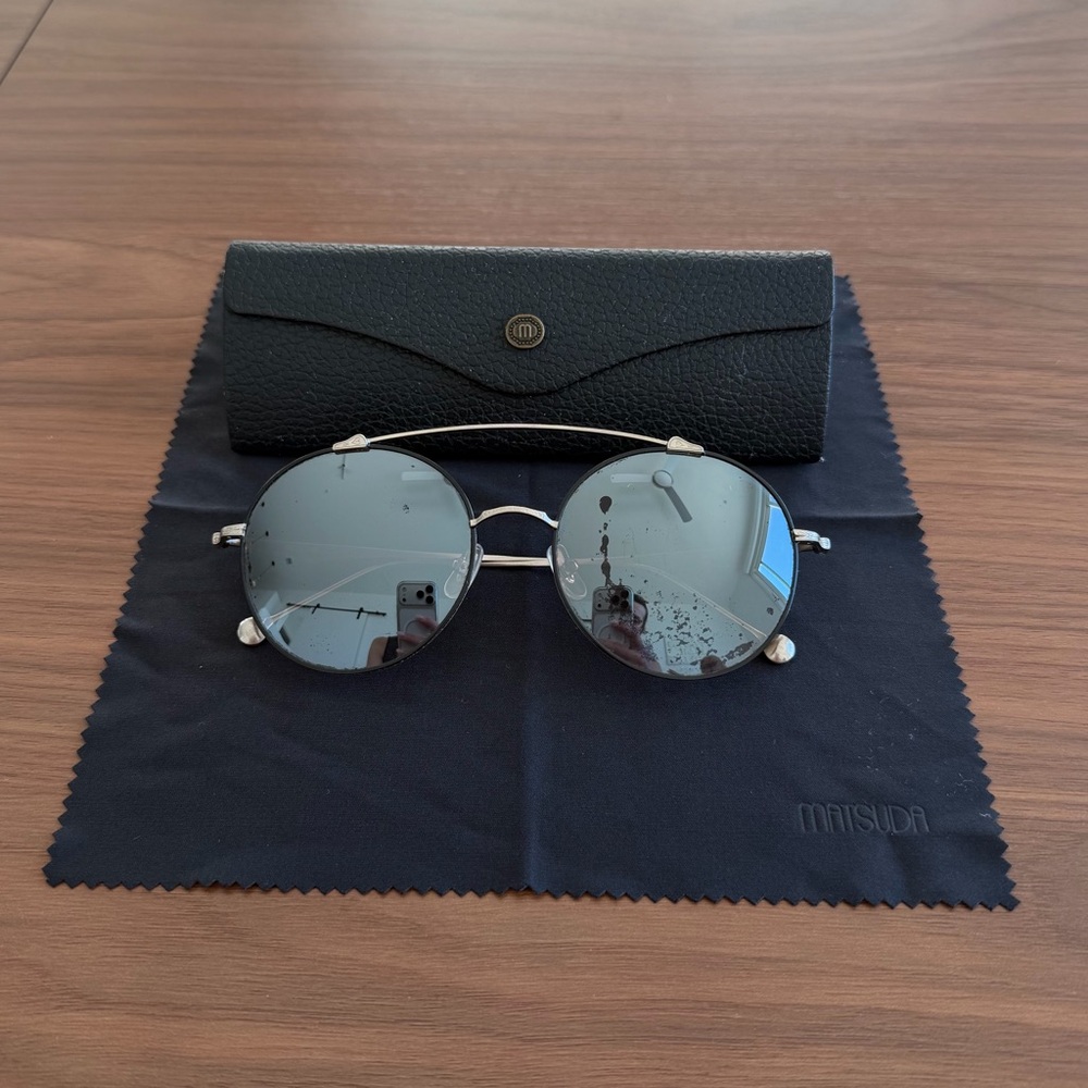 Matsuda M3044 Round Metal Sunglasses in Silver with Mirrored Lenses Unisex